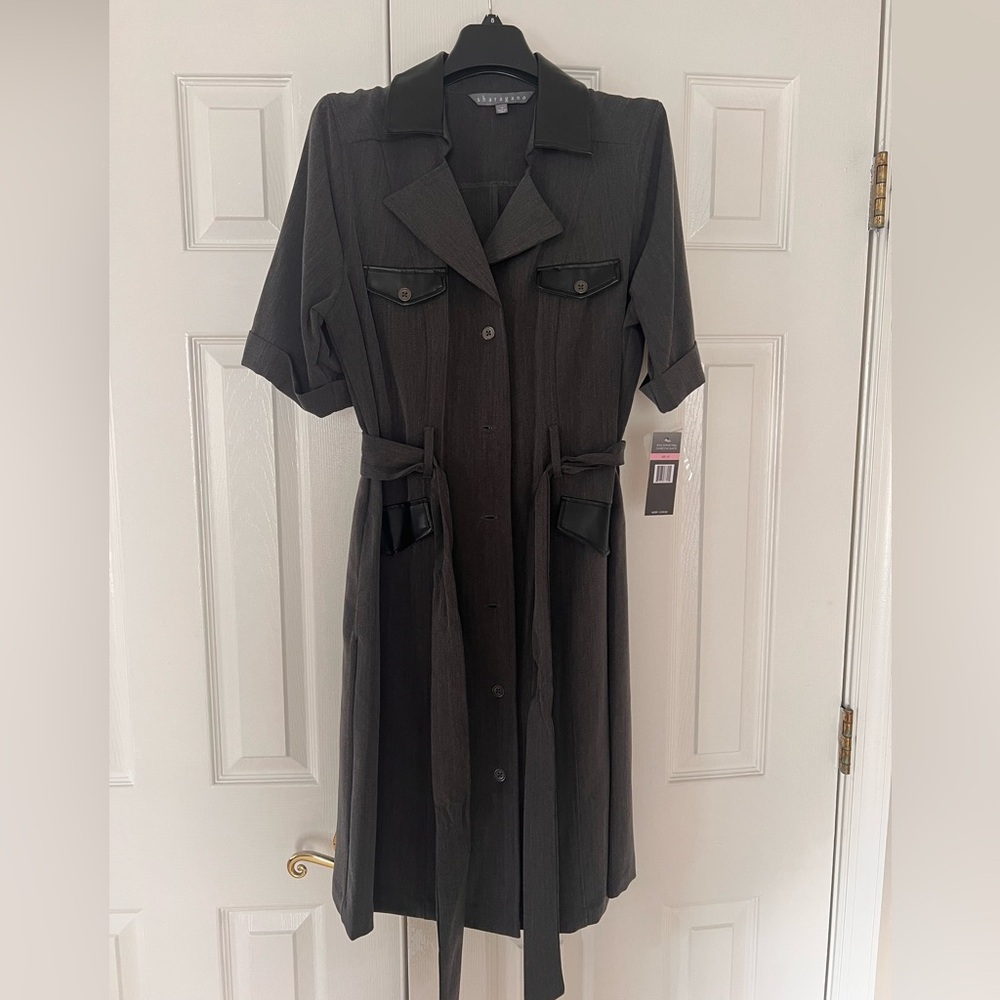 Sharagano Charcoal Button-Front Midi Dress
